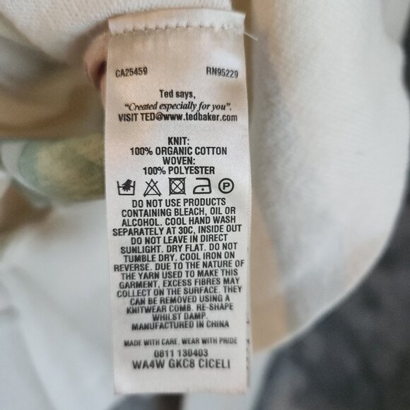 Ted Baker Floral Back Print Button Up Cardigan Sz 1 Small Organic Cotton Top - Picture 6 of 8